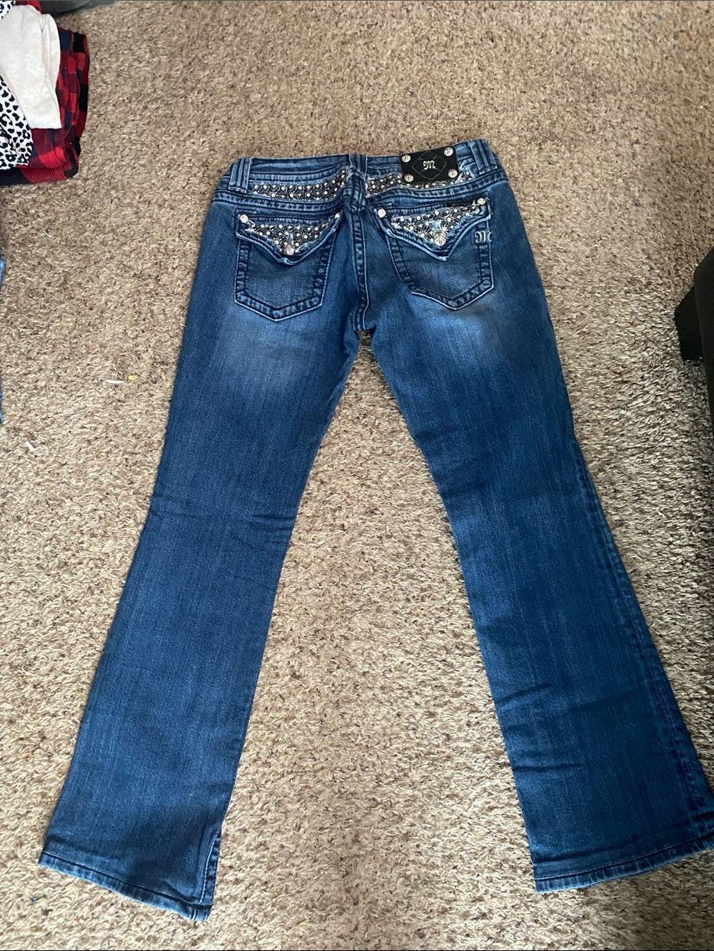 Miss Me Dark Blue Embellished Wide-Leg Jeans